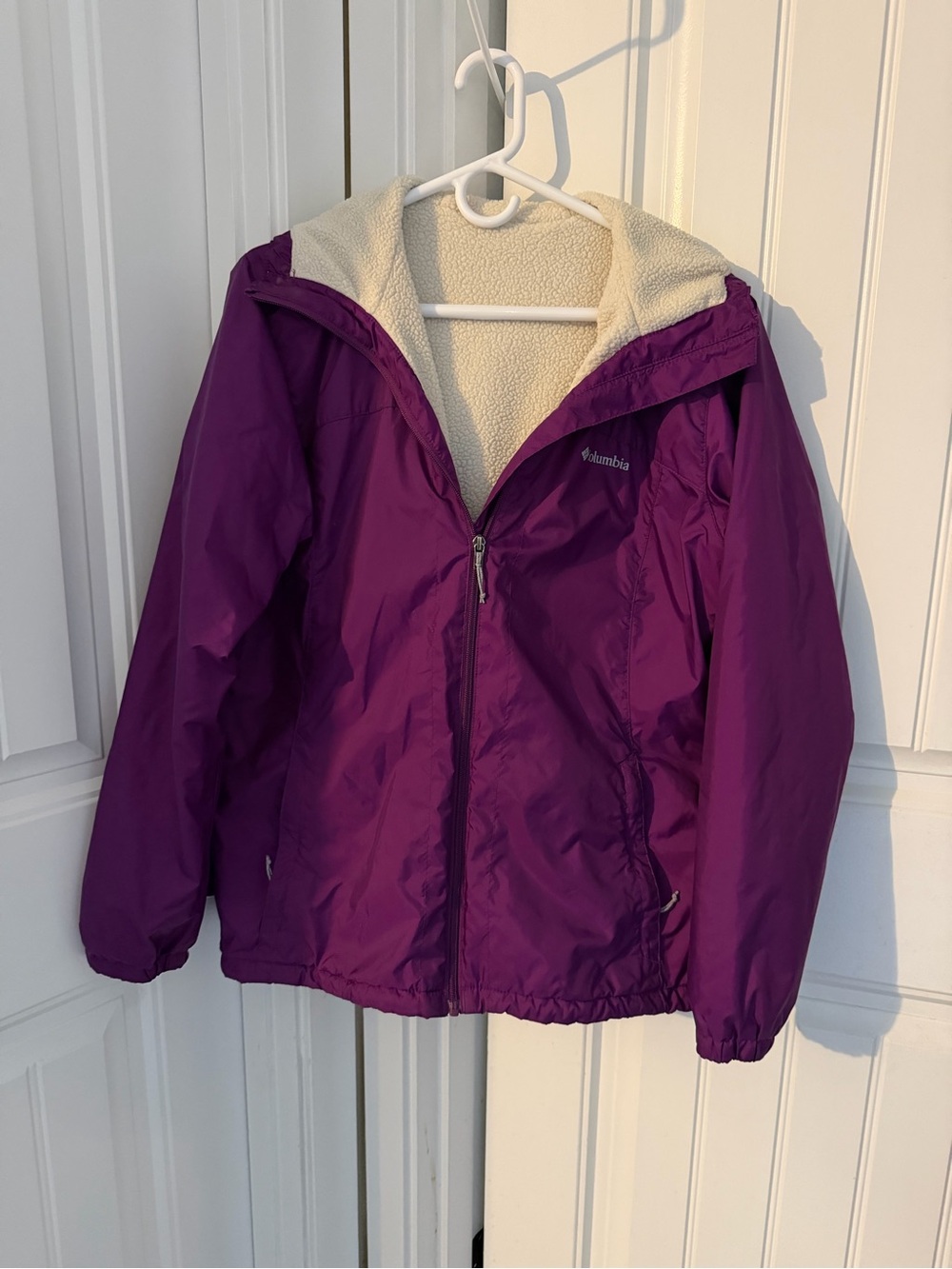 Columbia Purple Hooded Sherpa-Lined Rain Jacket